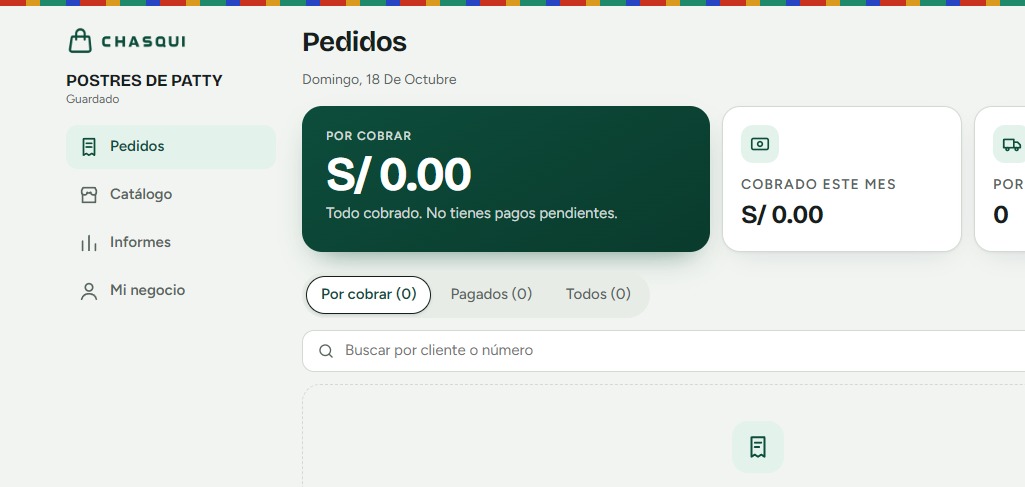 Panel real de pedidos de Chasqui